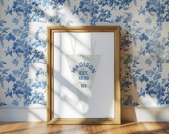 Madison Wisconsin Pennant Art Print: Preppy Cottagecore Wall Decor (PDF Download