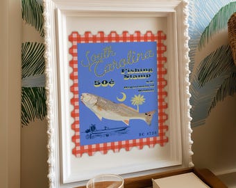 South Carolina Stamp Art Print: Vintage Coastal Wall Decor (PDF DownloadPopular Trending Preppy