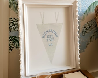 Richmond Virginia Art Print: Pennant Flag Flower Embroidery (Digital Download PDF)Popular Trending Preppy