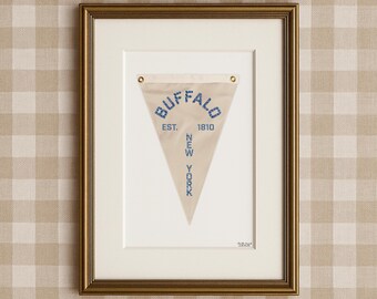Buffalo New York Blue Art Print Pennant Flag Fabric Sewn Silk Digital Download Popular Trending Satin Silver Unique Airbnb Embroidery PDF