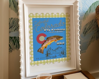 Vintage Fly Fishing Art Print: Colorado Stamp Style (PDF Download) Popular Trending