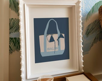 Avalon New Jersey Art Print: Preppy Coastal Tote Bag (PDF Download)