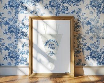 Washington DC Pennant Art Print: Coastal Floral Wall Decor (Digital Download)