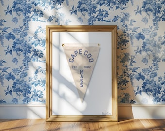 Cape Cod Art Print Pennant Flag Digital Download Popular Trending Unique Massachusetts Wall Decor Embroidery Navy Blue Cottage Core Coastal