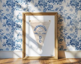 Washington DC Pennant Flag Art Print Wall Decor Flowers Digital Download Preppy Popular Trending Office District of Columbia Coastal