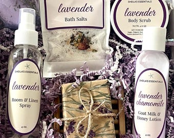Lavender or Citrus Spa Gift Set | Bath Salts, Body Scrub, Lotion, Linen Spray