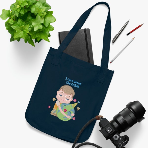 I Care About The Earth Bio Canvas Kinder Tragetasche | Öko Kinder Tragetasche | Bio-Geschenke | Bio Kinder | Nachhaltige Kindertasche | Geschenk für Kinder