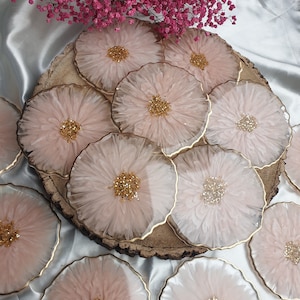 Untersetzer für Gläser aus Resin mit Blumen, Blumen Deko Tisch, Rosa Lila Rote Blumen, Tisch deko, Geschenke für sie, Geburtstag Geschenk