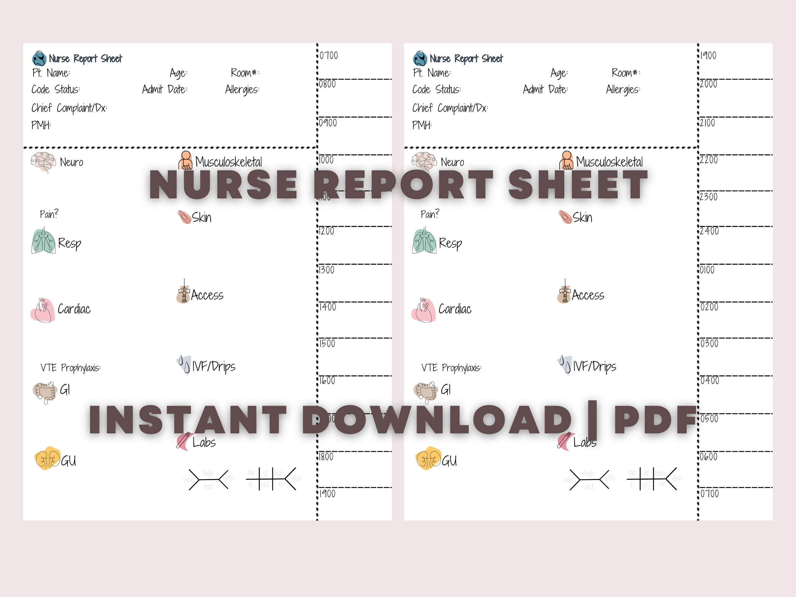 Nurse Report Sheet, Day Shift and Night Shift Report Sheet, Critical