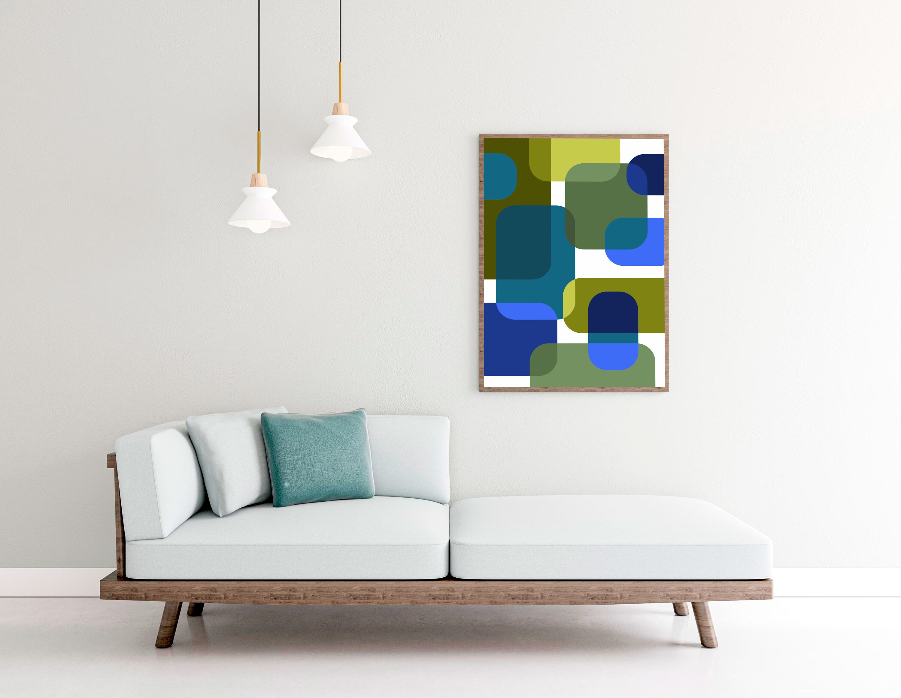 Blue and Green Wall Art, Modern Wall Art, Geometric, Blue, Green