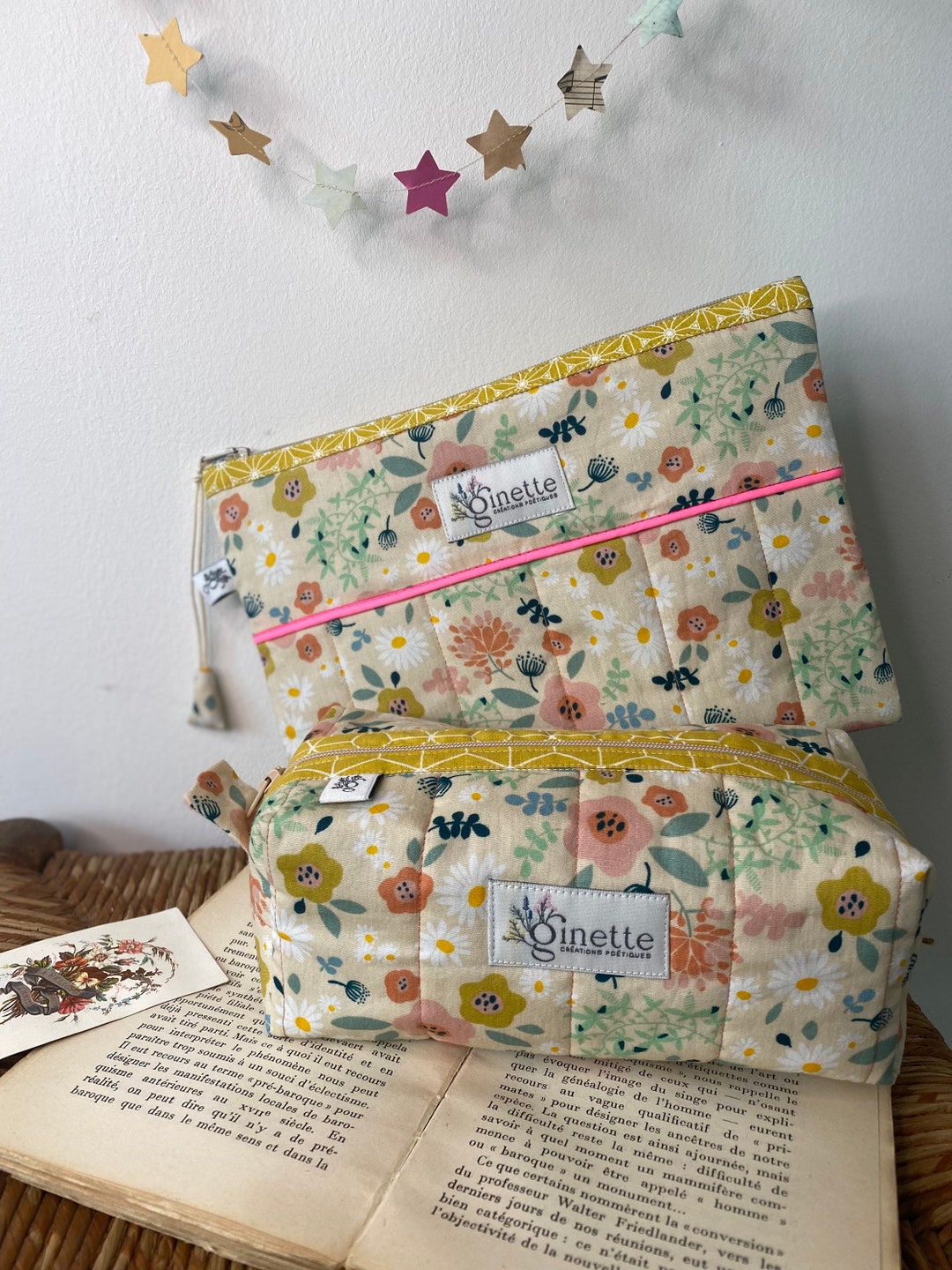 Duo pochette et trousse matelass?� doubl?� coton fait main pi?�ce unique - Etsy France
