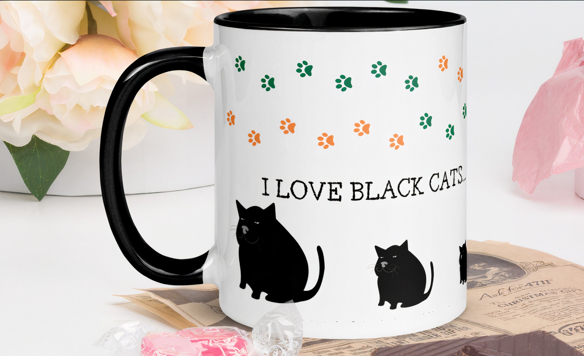 Black Cats Cute Mug With Color Inside - Tasse à Café Chats Noirs Pour Les Amoureux Des Noirs