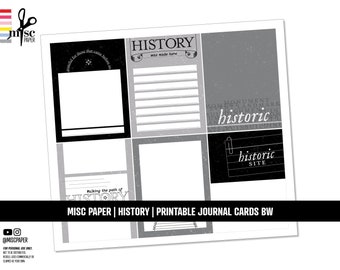 PRINTABLE History Travel Scrapbook | Journal Cards | Black & White