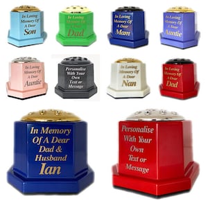 Personlig minnesvas med blommotiv, gravsten, valfri text, namn, ord, meddelande eller minnesvers, guld, silver eller svart kruka