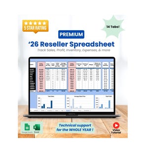 2026 Reseller Spreadsheet-PREMIUM: Inventory, Sales, Profit, Expense Tracker and more!