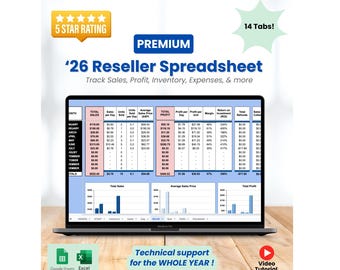 2026 Reseller Spreadsheet-PREMIUM: Inventory, Sales, Profit, Expense Tracker and more!