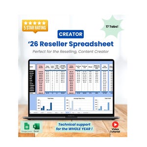 2026 Reseller Spreadsheet-CREATOR: Inventory, Sales, Profit Tracker and Revenue from Content, Affiliates, Merch and WhatNot