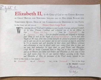 Queen Elizabeth II Signed Document OBE Royal Military RAF 1965.
