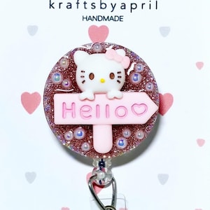 Kitty on Sign - HK Badge Reel - Cute Badge Reel - Nurse Gift - Teacher Gift - Retractable Badge Reel - Cute Pup - Appreciation Gift - Holder