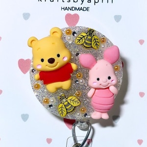 Pooh and Pigletty Badge Reel - ID Holder - Nurse Badge Reel - Teacher Gift - Nurse Gift - Piglet Badge Reel - Disney Inspired Badge Reel