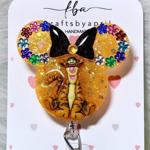 Tigger Badge Reel - Nurse Gift - RN Badge Reel - ID Holder - Teacher Gift - Cute Badge Reel - Badge Reel - Flowers Badge - Bling Badge Reel