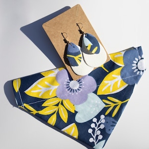 Cartoon Flower Dog Bandana with Matching Earrings