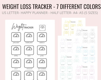 Weight Loss Tracker Printable, Weight Loss Motivation, Weight Loss Goal Tracker, Weight Loss Tracker Journal, Monthly Weight Recorder ,Chart