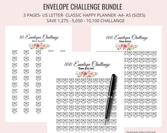 Envelope Challenge Printable, Money Savings Challenge, Digital Download, 100 envelopes challenge, Savings Tracker, Savings Challenge, floral