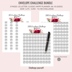 Envelope Challenge Printable, Money Savings Challenge, Digital Download, 100 envelopes challenge, Savings Tracker, Savings Challenge, ROSES