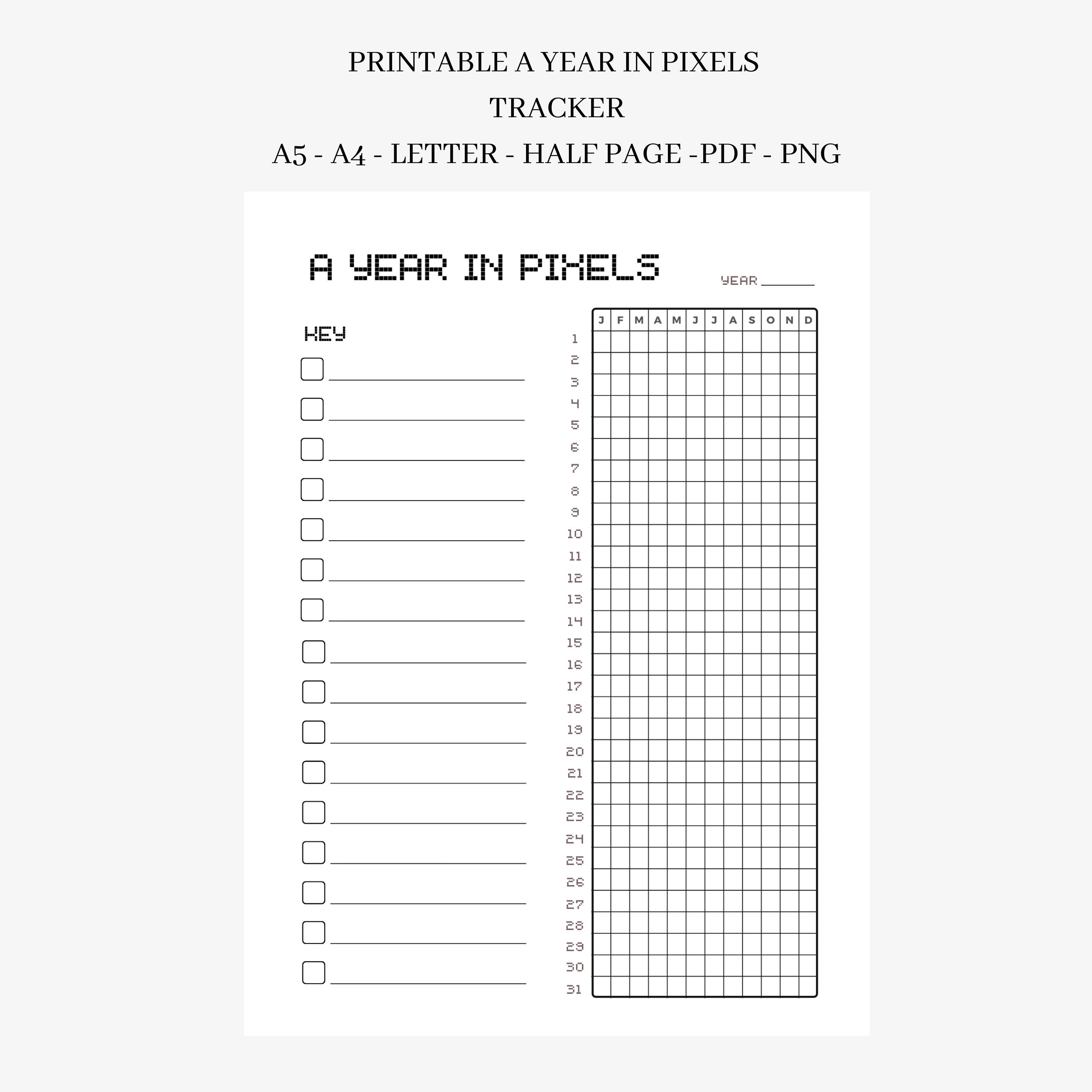 Year in Pixels Printable: Mood Tracker Template (PDF, PNG) - Etsy