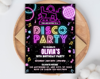 DJ Dance Glow Birthday Invitation - Editable Neon Party Invite Template - Blacklight Rave Party - Teen or Tween Dance Birthday Invite