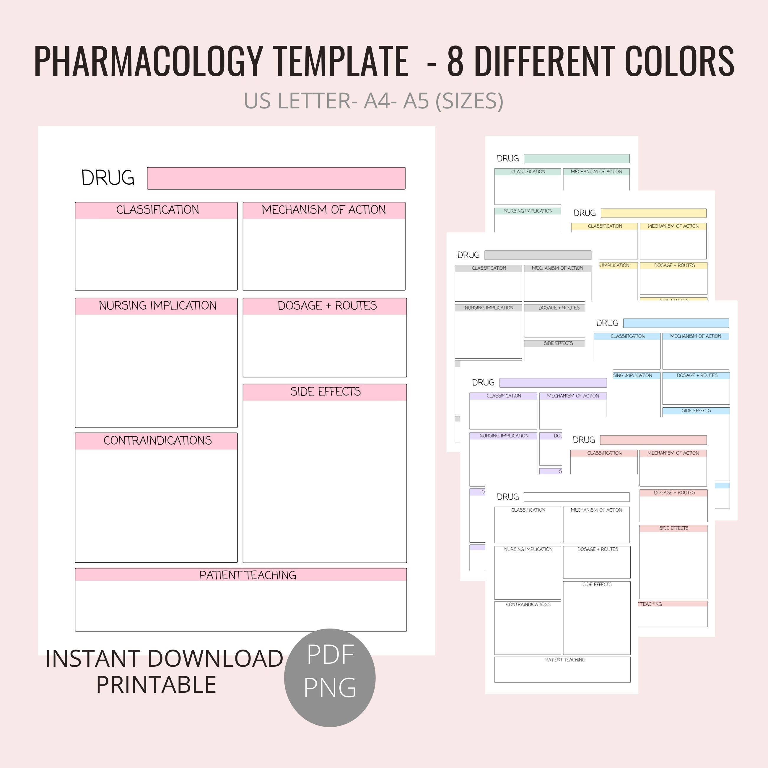Printable Nursing Student Pharmacology Template, Medicine Note-taking ...