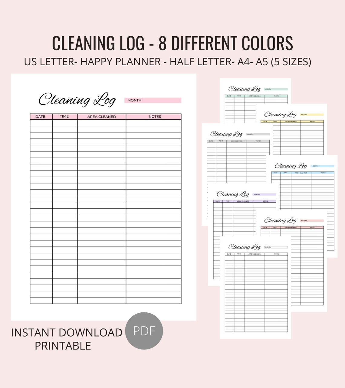 Cleaning Tracker Printable, Cleaning Checklist, Cleaning Tasks Log ...