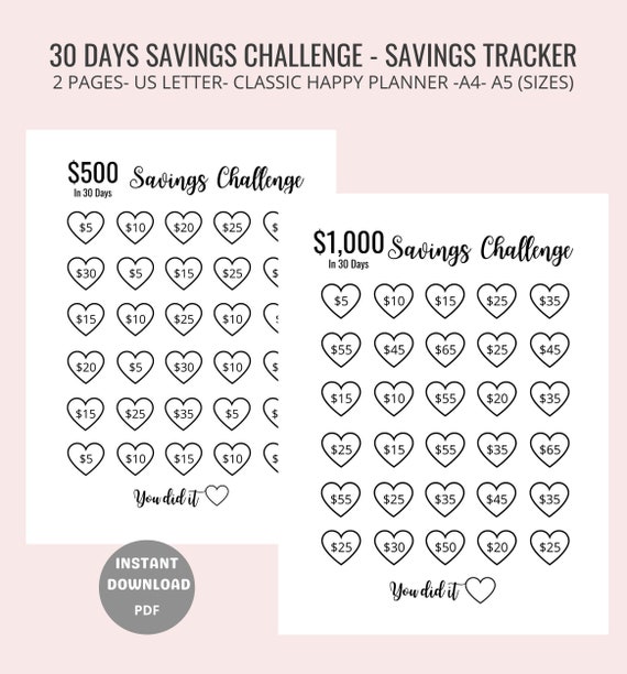30 Days Savings Challenge Printable Mini Savings Tracker | Etsy
