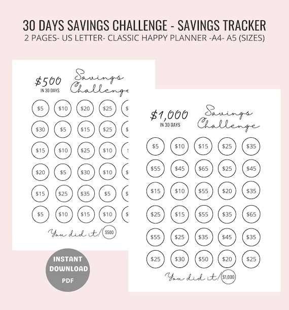 30 Days Savings Challenge Printable Mini Savings Tracker | Etsy