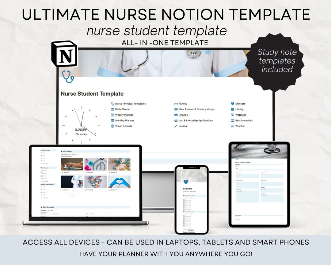 Nurse Notion Template, Medical Student Notion Planner, Pharmacology