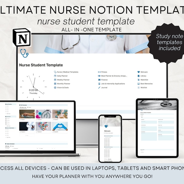 Nurse Notion Template, medical student notion planner, pharmacology template, nurse good notes planner, drug template, disease template, med