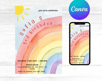 Rainbow Birthday Invitation: Magical Clouds Party Invite (Digital Download)