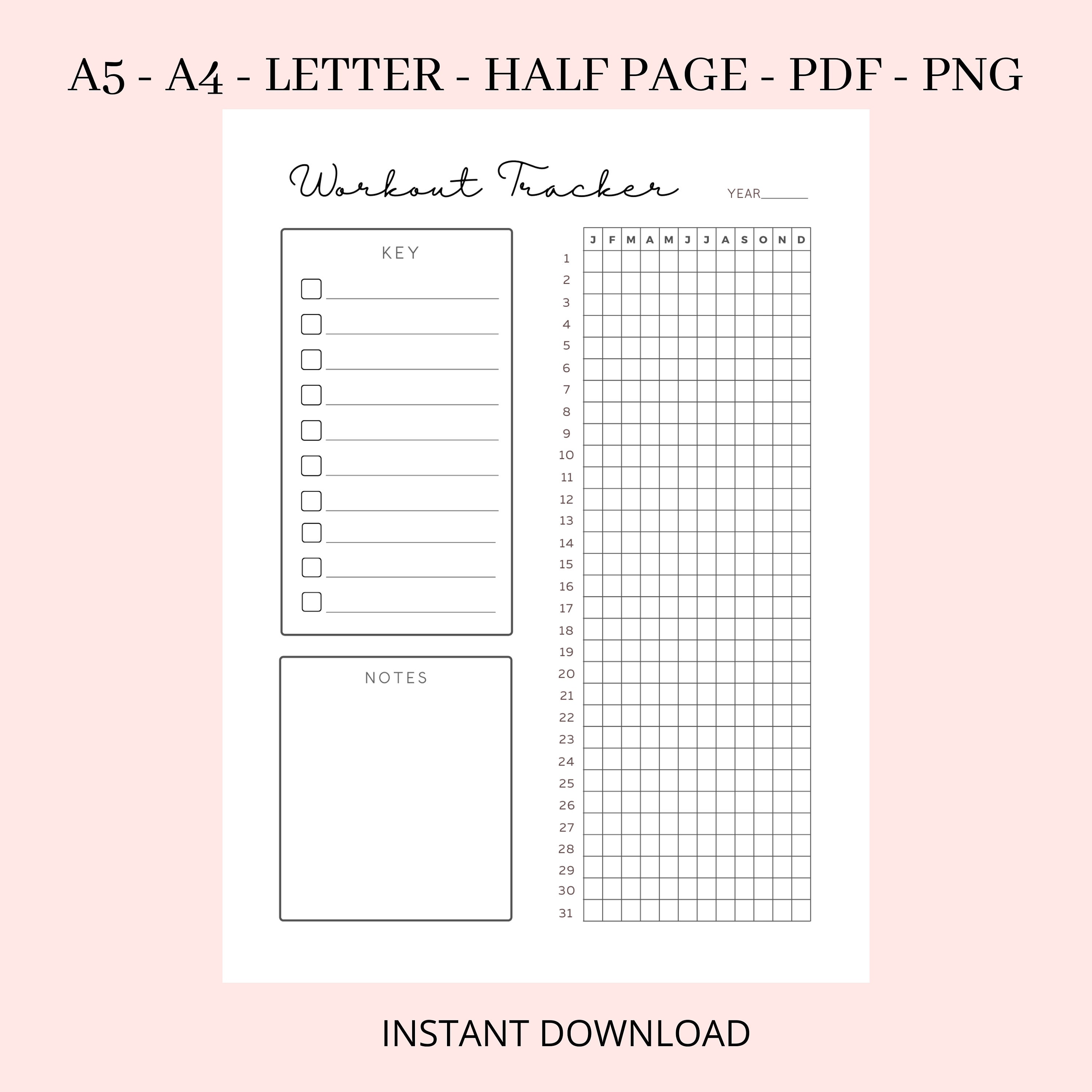 Exercise Tracker Printable - Yearly Workout Tracker - One Year on a Page - Instant Download ...