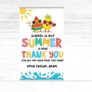 Summer Teacher Appreciation Gift Tag Template, Editable Sunshine Thank You Tag, Printable Schools Out End of Year Favor Tag, school out tag