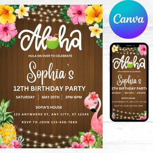 Editable Aloha Birthday Invitation: Tropical Pineapple Party (Digital Download)