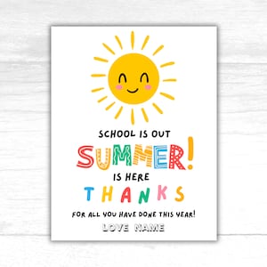 Summer Teacher Appreciation Gift Tag Template, Editable Sunshine Thank You Tag, Printable Schools Out End of Year Favor Tag, school out tag