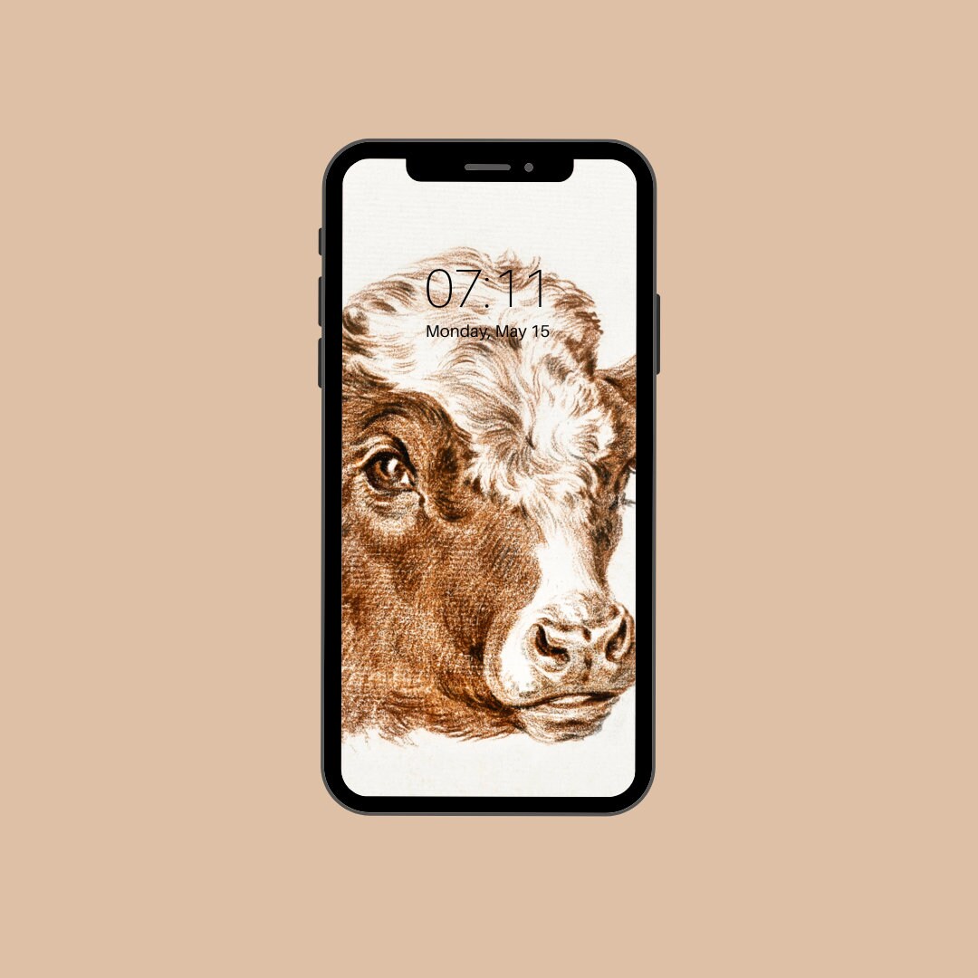 Vintage Cow Drawing -- iPhone Android Wallpaper Lock Screen Screensaver ...