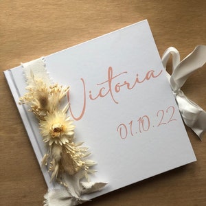 Personalized guest book wedding birthday baptism dried flowers decoration Avec