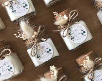 Candele personalizzate matrimonio battesimo cera di soia compleanno baby shower fiori secchi regali ospiti genere rivelano richieste annunci