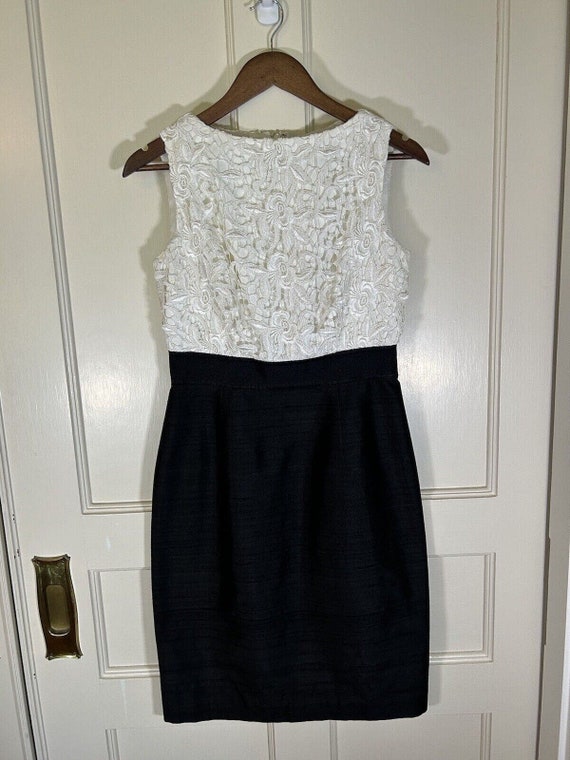 Vintage Kay Unger Women's Lace Silk Black Ivory Sheath Dress Size 6