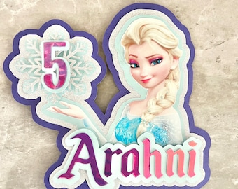 Gepersonaliseerd - middelpunt - meisjesfeest - verjaardag - prinses - ijsgevroren geïnspireerd - elsa-topper - taart