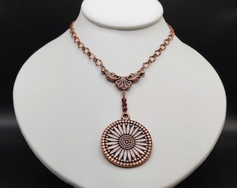 Three Variations of Trendy and Original, Handmade, Antique Copper, Floral Pendant Necklaces
