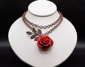Two Variations of Fabulous, Handmade, Antique Copper Necklaces with Hand Carved Flower Pendants