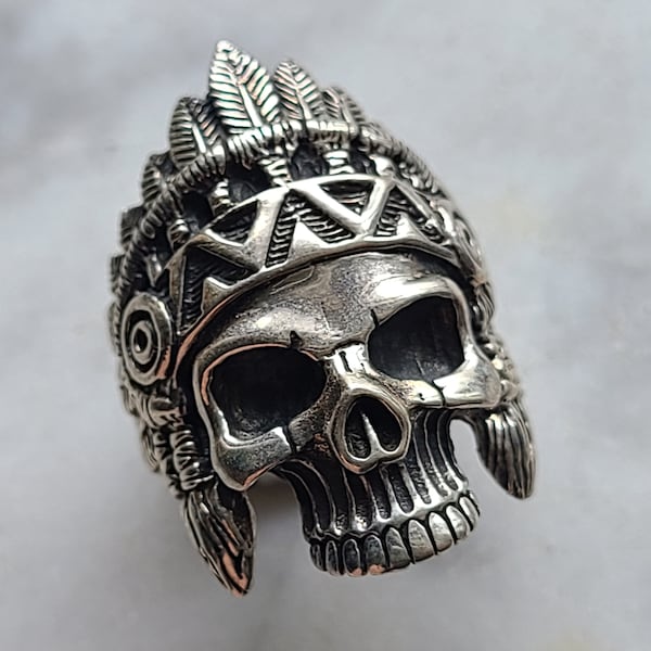 Vintage 925 Sterling Silver SKULL CHIEF Ring for Men & Boys